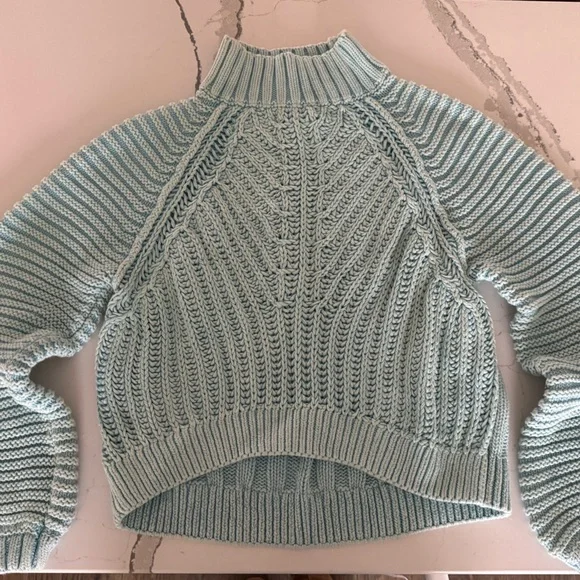 Free People Light Blue Women's Cowl 100% Cotton Sweater - Picture 2 of 7